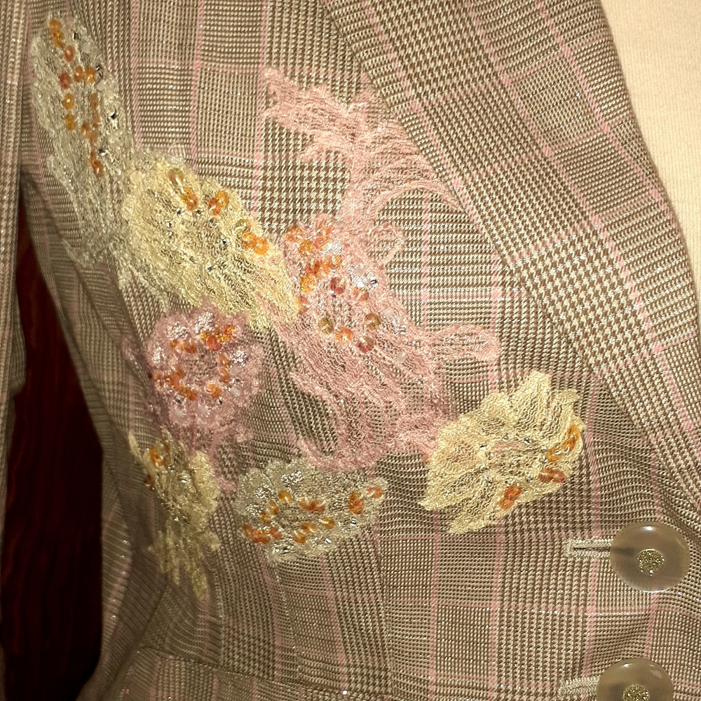 ALLEN BY ALLEN SCHWARTZ WOMEN 2 PIECE BLAZER/CARPI SUIT EMBROIDERED FLORAL SZ 6 - Picture 6 of 16